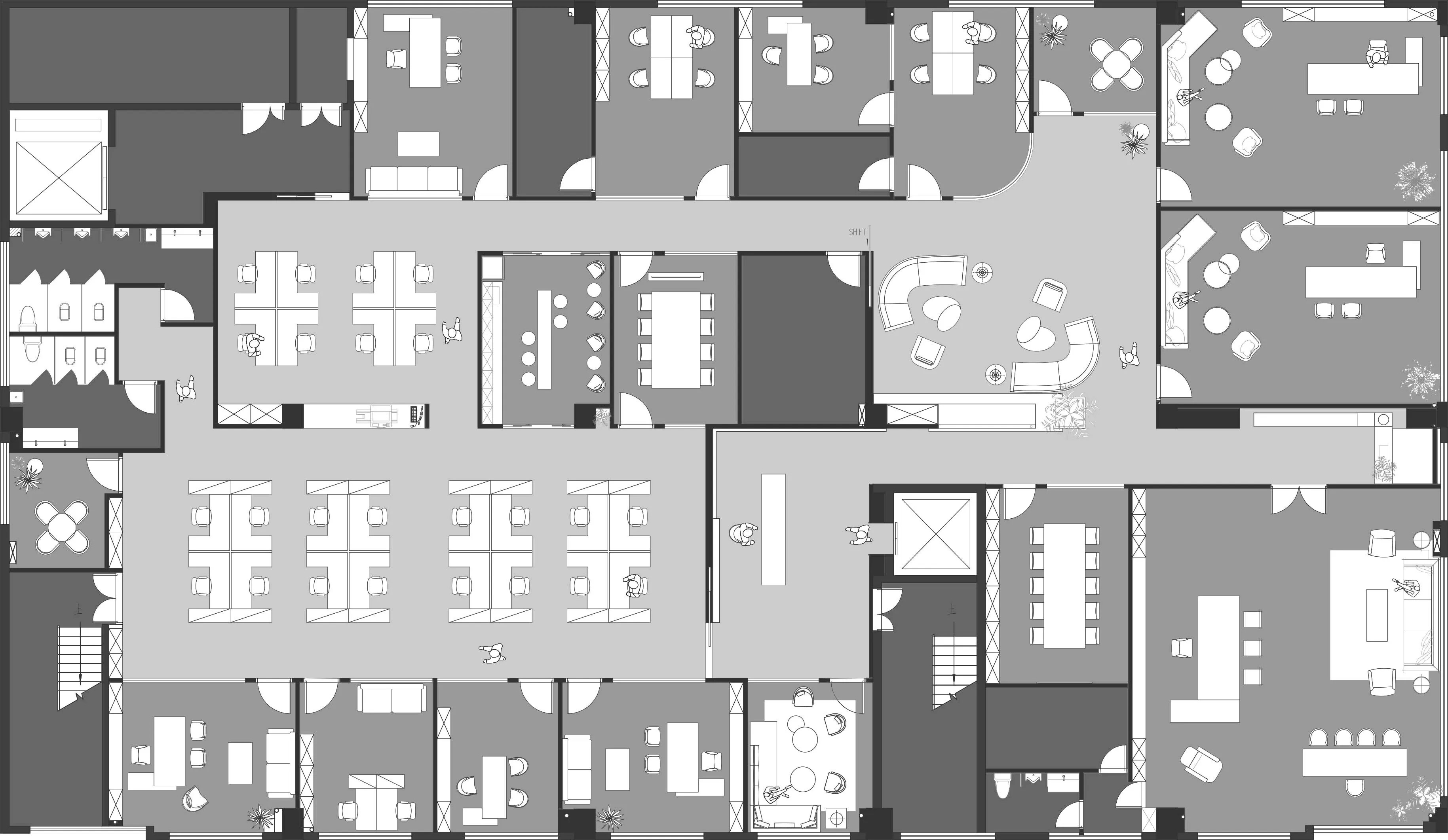 合肥工业产业园整层1900平办公室装修设计工装案例(图1)